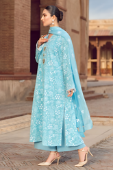 MARIA B - 3PC DHANAK EMBROIDERED SHIRT WITH CHIFFON EMBROIDERED DUPATTA AND TROUSER - HZG2349